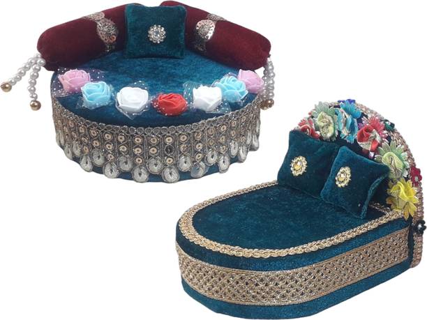 R D Handicraft R D Handicraft Combo Thakur ji Singhasan & bed, Laddu gopal ji usable 0 to 3no Silk All Purpose Chowki