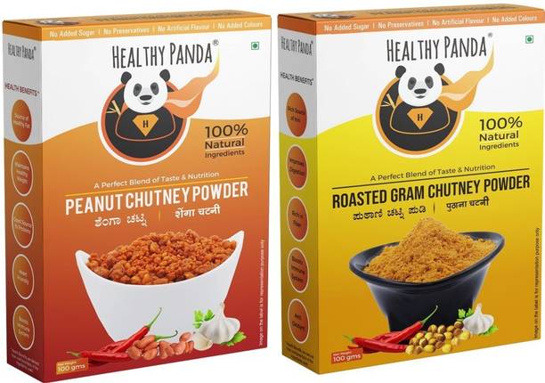 HEALTHY PANDA Pounded Peanut Chutney + Roasted Gram/Dal Chutney Podi (100% Fresh&Natural) Chutney Powder