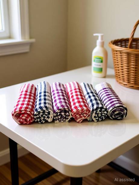SPACEHEIGHT Kitchen Napkin Pack of 12 Multicolor Dry Cotton Cleaning Cloth