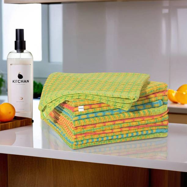 HOMESTIC 12 Pcs Set Cotton Kitchen Cloth for Cleaning | 13x13 Inch | Two Tone- Multicolor Wet and Dry Cotton Cleaning Cloth