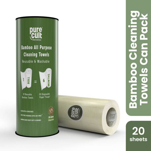 purecult Bamboo All Purpose Cleaning Towel Roll | Reusable & Washable | 20 Sheets |