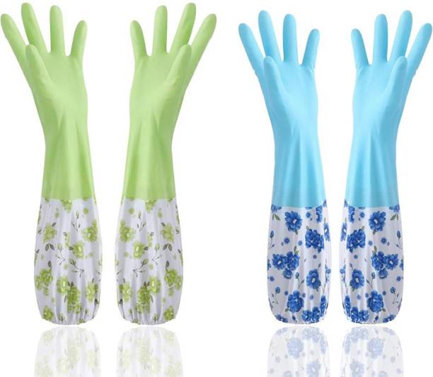 MAAUVTOR Reusable Rubber Thickening Waterproof Dish Washing Gloves Household Kitchen Wet and Dry Glove Set