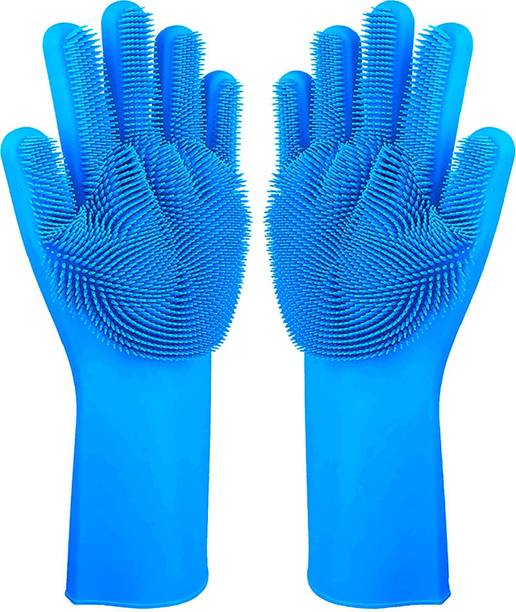 RBGIIT Multicolor Silicon Glove For Kitchen Dish Washing Cleaning Scrubbing Pet Toilet Wet and Dry Glove