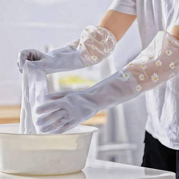 ZROY ENTERPRISE Reusable Dishwashing Grey Gloves with Arm Sleeves Wet and Dry Disposable Glove