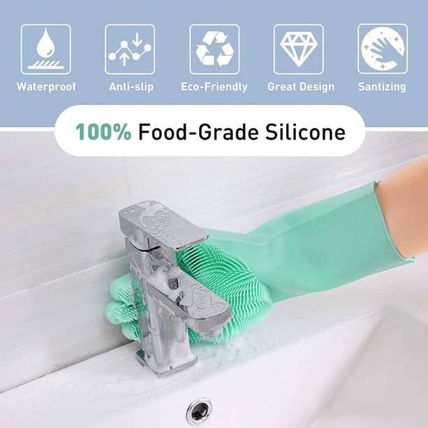geutejj silicone gloves for dish washing kitchen Bathroom Car cleaning glove 442 Wet and Dry Glove
