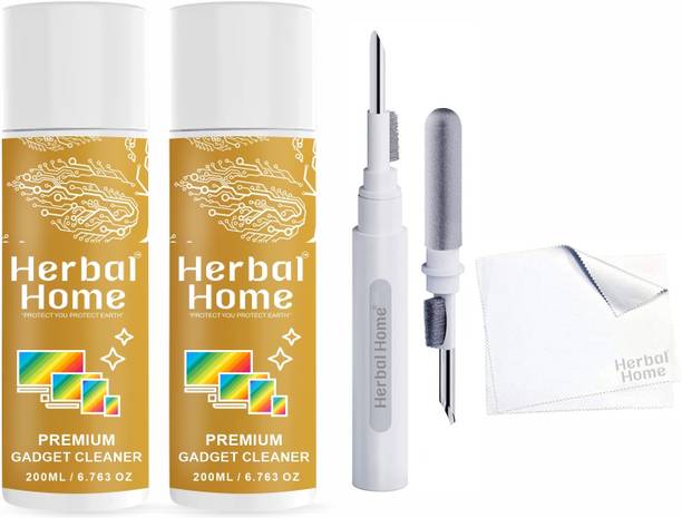Herbal Home Gadget Cleaner Spray ( 200 Ml + 200 Ml ) + 1 Earbud Cleaning Brush + 2 Cloth for Gaming, Computers, Mobiles