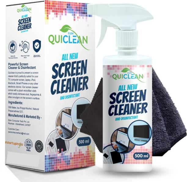 QUICLEAN Screen & Lens Cleaner 500 ml with Microfiber Cloth & Lens Cleaner Cloth for Computers, Laptops, Gaming, Mobiles