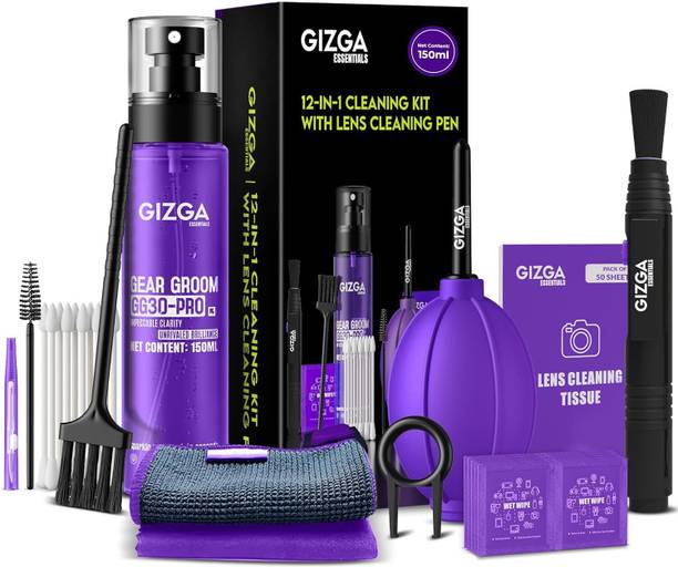 Gizga Essentials 12 in 1 Screen Cleaning Kit With 150ml Spray, Air Blower, Lens Pen Tissues &More for Computers, Gaming, Laptops, Mobiles