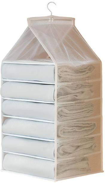 HUGGI 6 Layer Hanging Clothes Organizer for Wardrobe, Foldable Multi Shelf Storage Closet Organizer