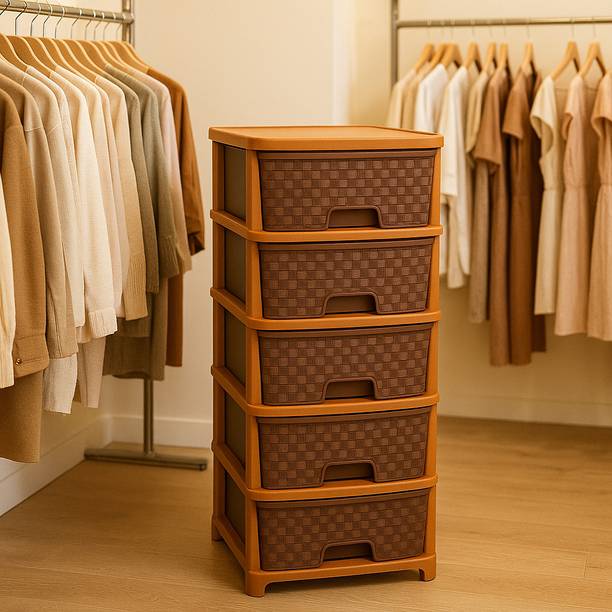 Surety for Safety 5 Layer Brown Compartments Home Essentials Plastic Free Standing Chest Drawers Plastic Kitchen Cabinet