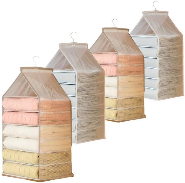 HUGGI 6 Layer Hanging Clothes Organizer for Wardrobe, Foldable Multi Shelf Storage Closet Organizer