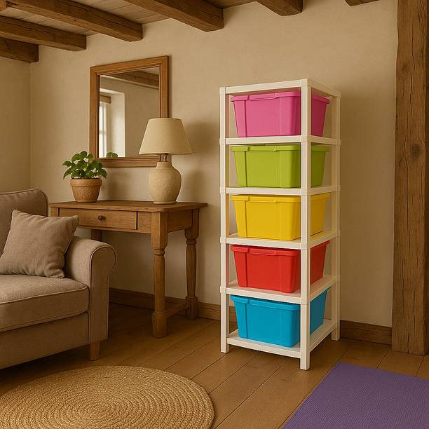 Surety for Safety 5 component Multicolor Modular Drawer Organizer for Home,Office Hospital Parlour Plastic Free Standing Cabinet