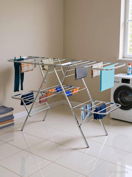 Kitchora Steel Floor Cloth Dryer Stand Stainless Steel Cloth Stand for Drying Clothes Foldable