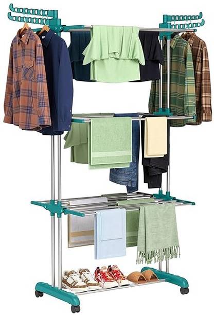 GADDA CO Steel Floor Cloth Dryer Stand Premium Stainless Steel Clothes Stand For Drying With Wheels