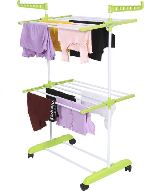FLIPZON Steel, Plastic Floor Cloth Dryer Stand Premium Clothes Stand for Drying with Wheels | Portable | Foldable Wings