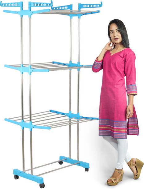 RAFTTAR Plastic, Steel Floor Cloth Dryer Stand New-Space Saving 3 Tier Clothes Dryer Stand for Indoor & Outdoor