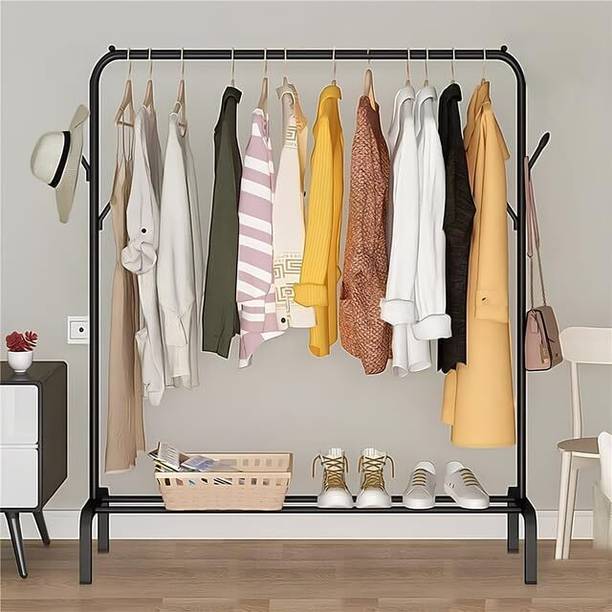 Nuclear Steel Floor Cloth Dryer Stand Freestanding Metal Cloth Stand with Bottom Storage Shelf & Coat Hanger