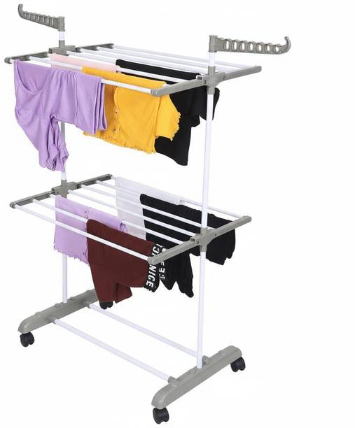 FLIPZON Steel, Plastic Floor Cloth Dryer Stand Premium Clothes Stand for Drying with Wheels | Portable | Foldable Wings