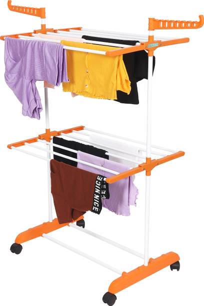 FLIPZON Steel, Plastic Floor Cloth Dryer Stand Premium Clothes Stand for Drying with Wheels | Portable | Foldable Wings