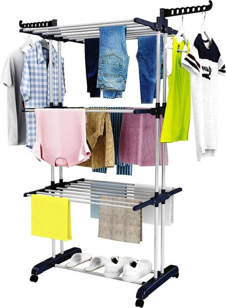 TNG Steel Floor Cloth Dryer Stand Classic Stainless Steel Cloth Dry Stand (Black)--