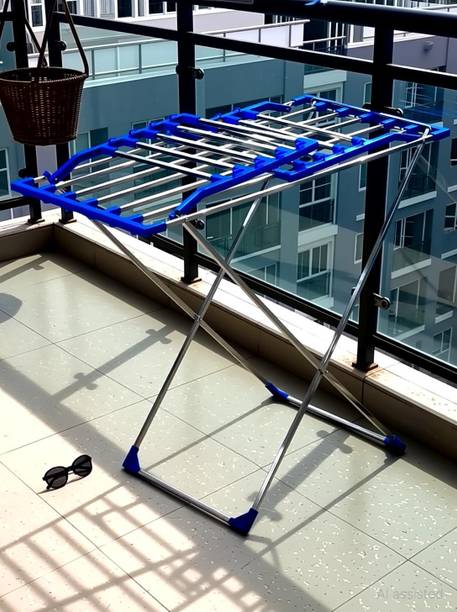 FAVOUR Steel, Plastic Floor Cloth Dryer Stand Pure & Heavy Stainless Steel Foldable and Movable Luxury Palang Rack V-91