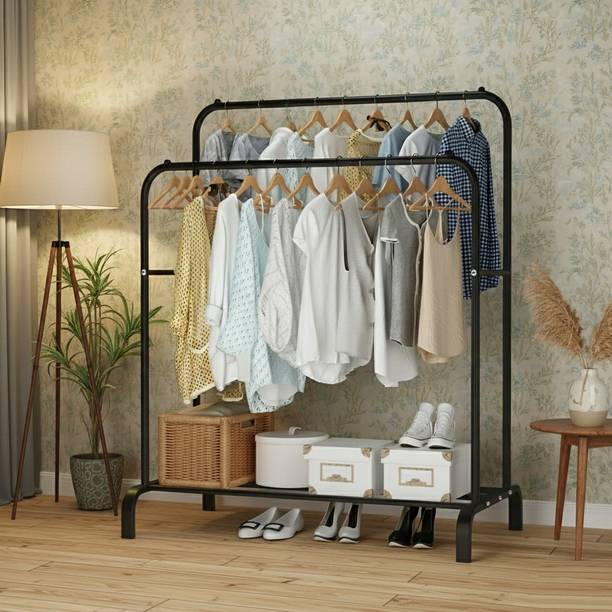 KriShyam Steel Floor Cloth Dryer Stand Minimalist Metal Garment Rack with Side Hook No Wheel Standing Clothes Organizer
