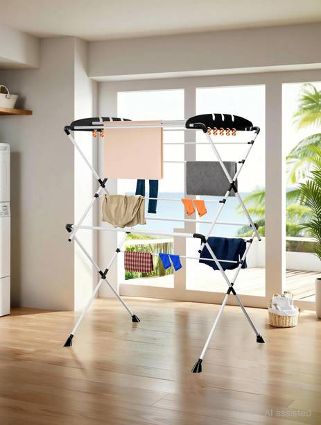 KUBER INDUSTRIES Steel Floor Cloth Dryer Stand Foldable