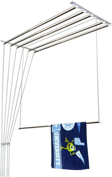 Homwell Steel Ceiling Cloth Dryer Stand 6 Pipe X 6 Feet UV Protected Nylon Ropes Individual dropdown Cloth Drying Stand