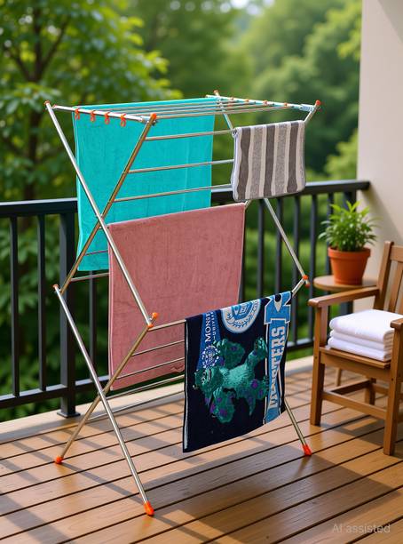 homWell Steel Floor Cloth Dryer Stand Heavy Duty Stainless Steel Large 16 Rods