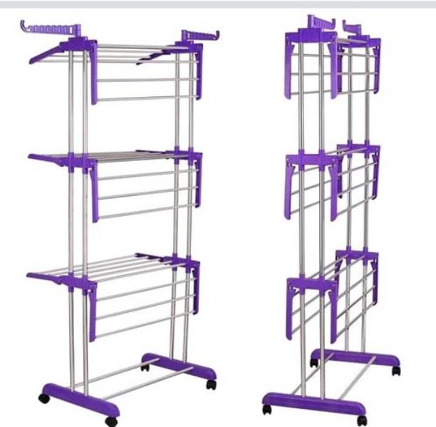फेवर DOUBLE POLL 3 TIER PURE STAINLESS STEEL CLOTH DRYER STAND स्टील, एल्युमीनियम, स्टील फ्लोर क्लॉथ ड्रायर स्टैंड