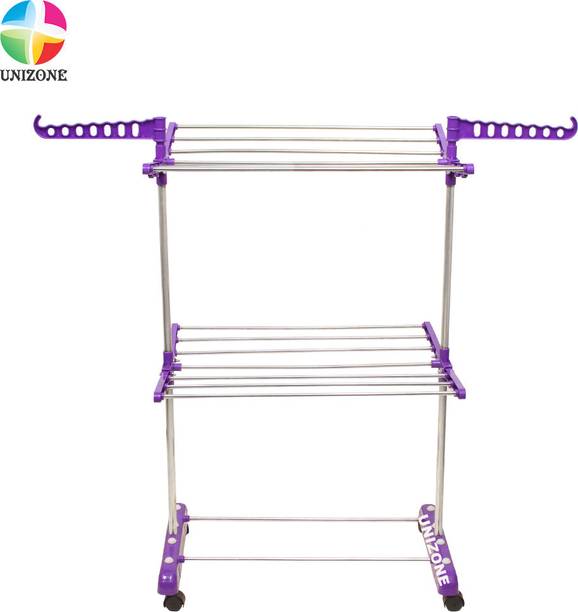 Unizone Steel, Aluminium, Plastic Floor Cloth Dryer Stand SS Premium Compact Space Saving Foldable - US2332 Single Poll