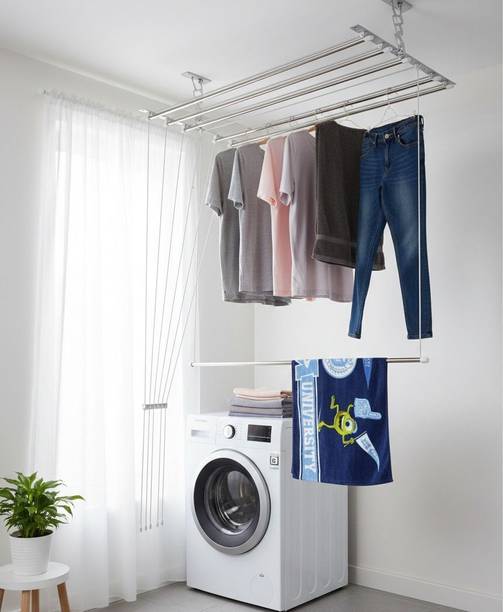 Hang N Dry Steel Ceiling Cloth Dryer Stand Stainless Steel Ceiling Cloth Hanger | Space Saving Pulley Drying Rack