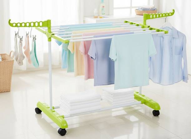 FLIPZON Steel Floor Cloth Dryer Stand 1 Layer Rack for Balcony | Foldable Wings | Portable