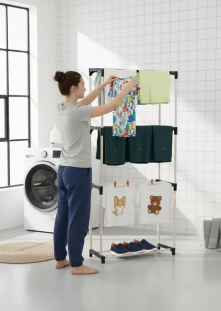 शर्मा जी स्टोर Foldable Cloth Drying Stand | Heavy Duty Laundry Rack Adjustable Wings Shoe Rack प्लास्टिक सीलिंग क्लॉथ ड्रायर स्टैंड