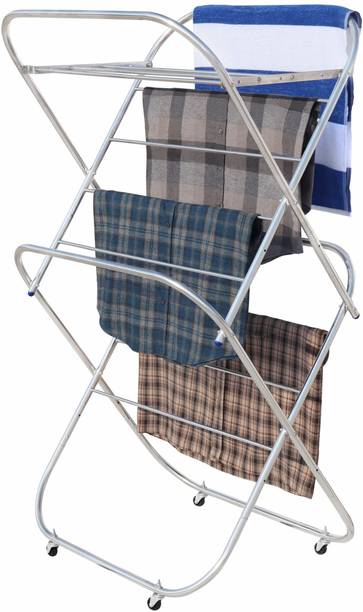 Familia Steel Floor Cloth Dryer Stand Heavy Duty Stainless Steel Foldable Clothes Drying Stand with Wheels Compact19MM