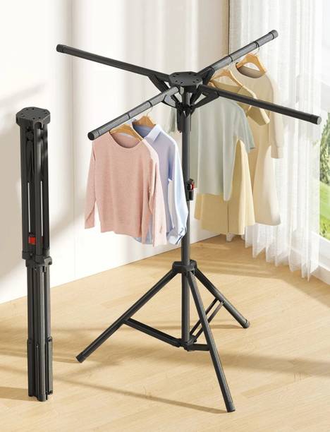लकज़र Portable Tripod Laundry Drying Rack with Adjustable Height (Black) स्टील फ्लोर क्लॉथ ड्रायर स्टैंड