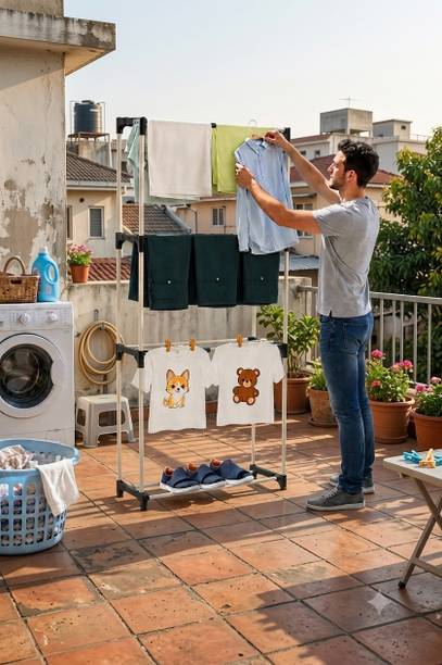 kaiser store Plastic Ceiling Cloth Dryer Stand Plastic Clothes Drying Rack Foldable Laundry Stand Garment Hanger Shoe Rack