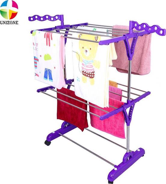 Unizone Steel, Plastic Floor Cloth Dryer Stand 2-Tier Foldable Cloth Drying Stand | Strong Cloth Stand Steel for Home & Balcony