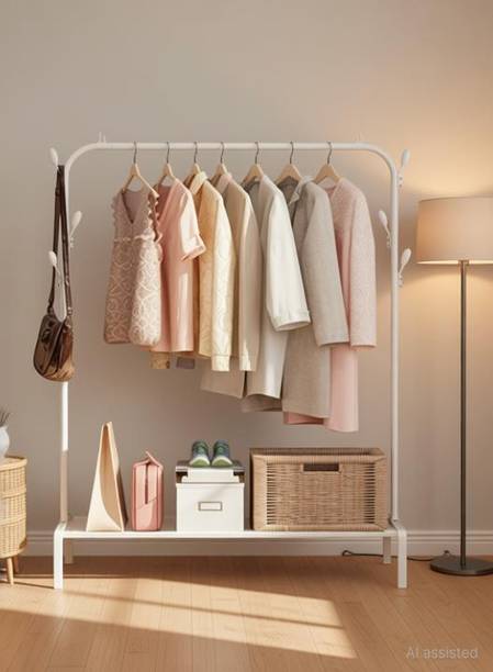 HOUSE OF QUIRK Aluminium Floor Cloth Dryer Stand Garment Rack with 8 Branch Hooks – Freestanding Clothes Organizer Stand-White