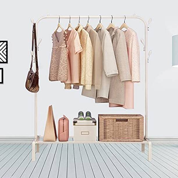 HOUSE OF QUIRK Aluminium Floor Cloth Dryer Stand Garment Rack with 8 Branch Hooks – Freestanding Clothes Organizer Stand-White