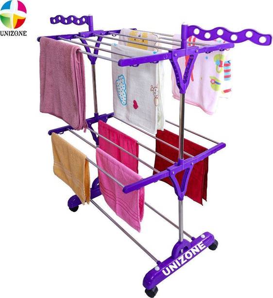 Unizone Steel, Plastic Floor Cloth Dryer Stand Modern Look Heavy Duty 2-Tier Cloth Drying Stand | Foldable Cloth Stand Steel