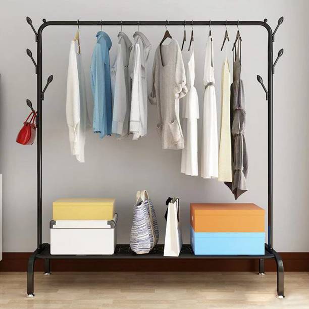 ADA Metal Garment Rack with Top Rod and Lower Shelf, 8 Hook Heavy Duty Clothes Stand Metal Coat Stand