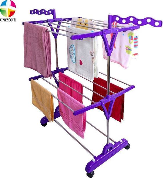 Unizone Steel, Plastic Floor Cloth Dryer Stand 2-Tier Foldable Cloth Stand Steel Space-Saving | Cloth Drying Stand for Home