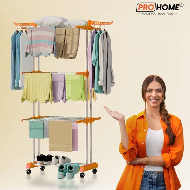 ProHome Steel Floor Cloth Dryer Stand Rust Free Premium Material with Wheels