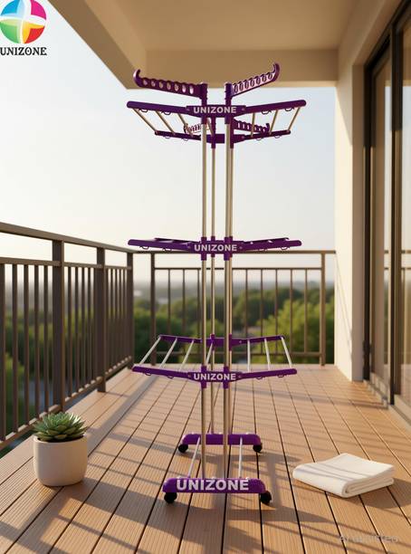Unizone Steel, Aluminium, Plastic Floor Cloth Dryer Stand 12 Month Warranty T-CDS-B2SS-4 TIER-00104 (4 Tier) J002