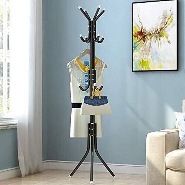 LUKZER Steel Floor Cloth Dryer Stand 8 Hook Coat Hanger hanging Stand for Clothes (Black)