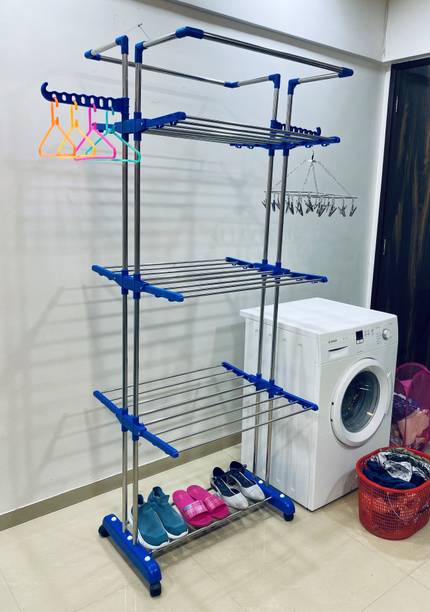 HomeMate Steel, Plastic Floor Cloth Dryer Stand H-CDS-JUMBO-DOUBLE POLL- JB2SS-3T