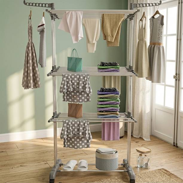 V-MOP Steel Floor Cloth Dryer Stand Premium Stainless Steel Clothes Drying Stand for Balcony & Home -00- (GREY)