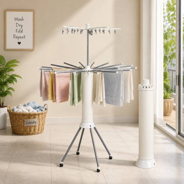 Charmy Plastic, Steel Floor Cloth Dryer Stand Octopus Rotary Cloth Drying Stand Double Layer