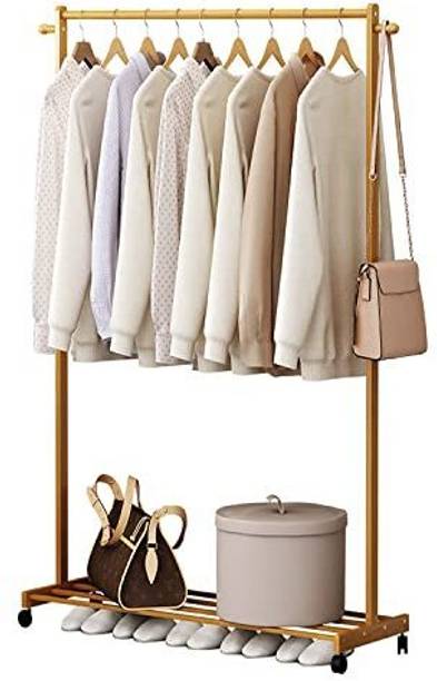 Naayaab Craft Wood Floor Cloth Dryer Stand Bamboo Rolling Coat Rack Storage Shelves With Side Hook For Home, Office & Store
